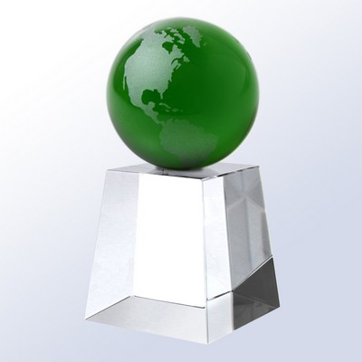 Globe Sphere Crystal Award, Green, 6 1/2"H