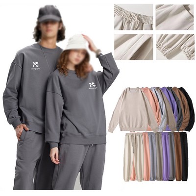 380 Gsm Unisex Cotton O-Neck Long Sleeve Sweatsuit