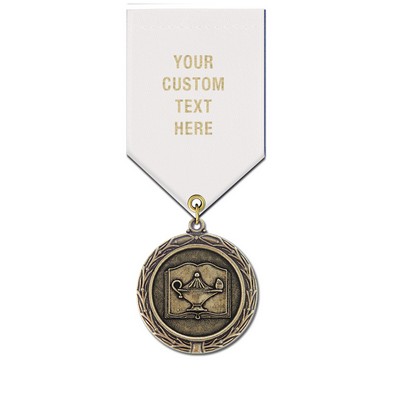 1½" Lamp Of Learning Cast MX Medal w/Satin Drape Ribbon