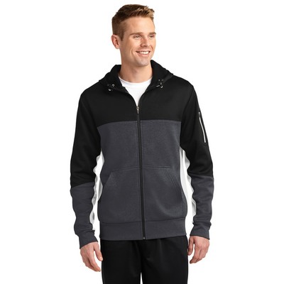 Sport-Tek® Tech Fleece Colorblock Full-Zip Hooded Jacket.