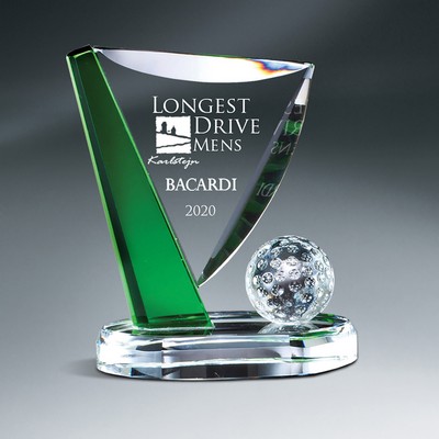 Crystal Golf Ball and Green Accented Pin on Clear Base (Medium)