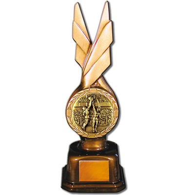 Stock Phoenix 9" Trophy with 2" Basketball Female Coin and Engraving Plate