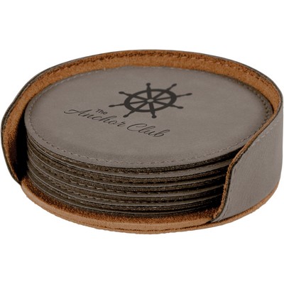 Coaster Set - Leatherette - Gray/Engraves Black