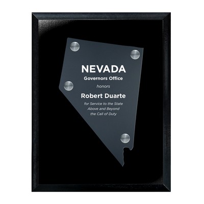 Frosted Acrylic NV State Cutout on Black Plaque
