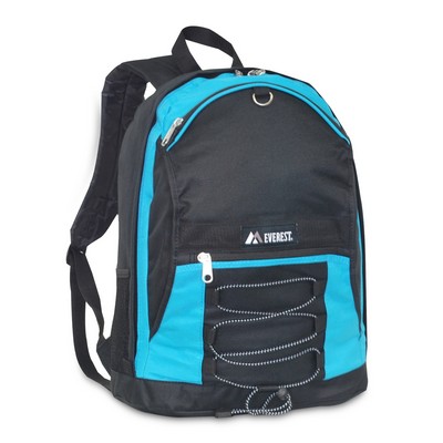 Everest Two-Tone Backpack with Mesh Pockets, Turquoise Blue/Black, 25.9L