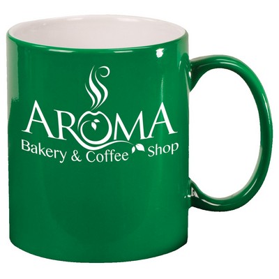 Green Ceramic Mug, Engraved, 11 oz
