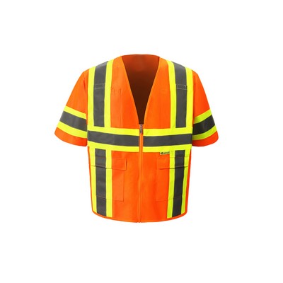 High Visibility Contrast Vest, Class 3, Orange, Zipper Closure