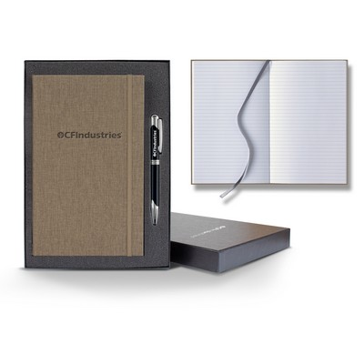 Castelli Linen Banded Medio Lined White Page Journal Gift Set