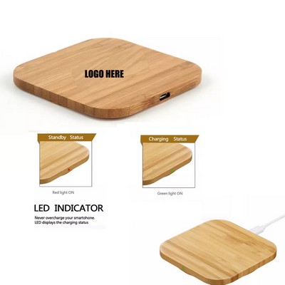 10W Square Bamboo Wood Wireless Charger