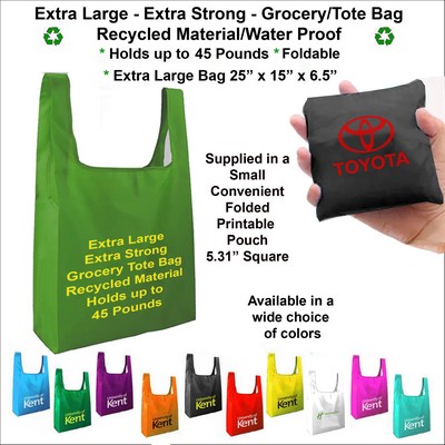 Super Strong Long Life Jumbo Grocery Tote Bag, Holds up to 45 pounds, Water Proof, Recycled Material