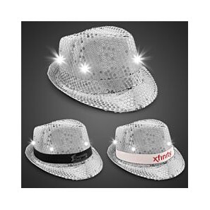 Sequin LED Fedora Hat w/Silk Screened White Band