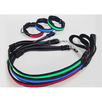 LED Dog Luminous CollarPet Collar W Stripe With Dog Leash
