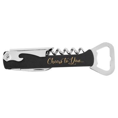 Black/Gold Leatherette Wine Bottle Opener