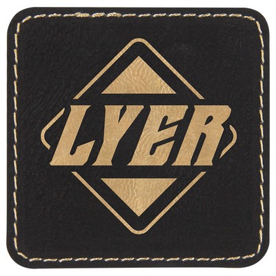 2-1/2" Square Patches, Black/Gold Laserable Leatherette