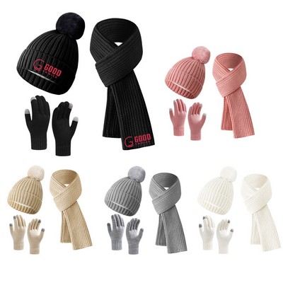 3 Piece Women Hat/Scarf /Snow Gloves
