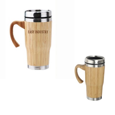 Stainless Steel Bamboo Tumbler W/ Handle
