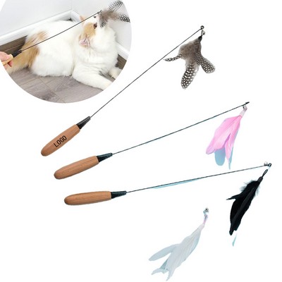 Replaceable Feather Wood Handle Cat Teaser Stick