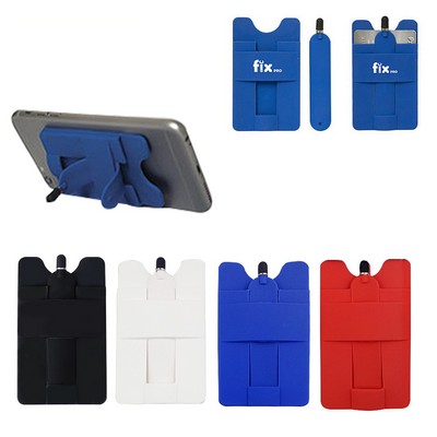 Silicone Cell Phone Wallet w/Stylus Stand
