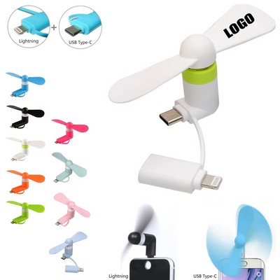 2" 1 Mini Fan For Lightning USB-C Port