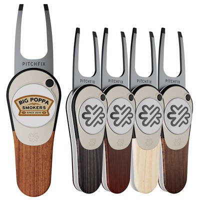 Pitchfix Woodie Golf Divot Tool with Ball Marker