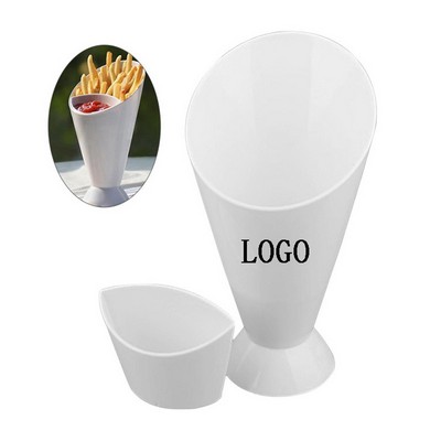 6 1/2" PP Plastic French Fry Holder Cone Dipping Cup w/Detachable Sauce Cup MOQ50PCS