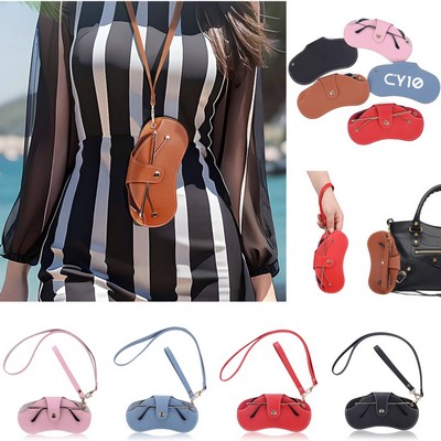 Leather Sunglasses Storage Bag With Neck Lanyard