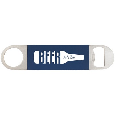 1.5" x 7" Navy Blue/White Bottle Opener with Silicone Grip