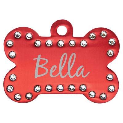 1.5" x 1" Red Anodized Aluminum Swarovski Bling Bone w/Tab