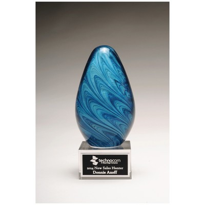 6.25" Blue and Green Egg Shaped Art Glass on Clear Base
