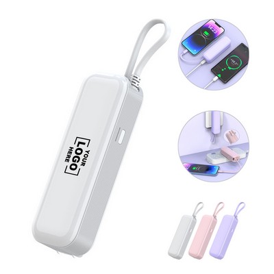 Compact 5000mAh Power Bank with USB-C Cable.