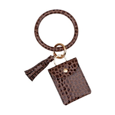 Pu Leather Tassel Cards Holder W/ Bracelet Handle