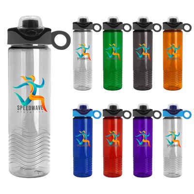 24 Oz. Transparent Wave Bottle w/Drink-Thru Snap On Silicone Loop Handle Lid - Digital