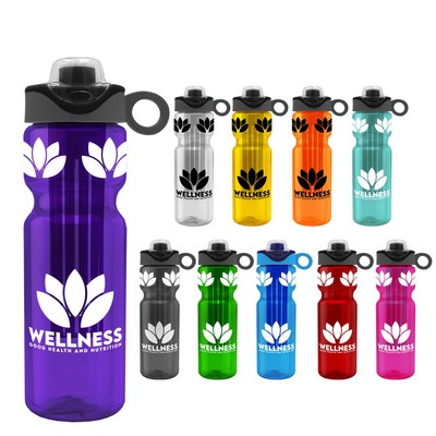 Champion-28 Oz. Transparent Bottle w/Drink Thru Snap On Silicone Loop Handle Lid & Large Infuser