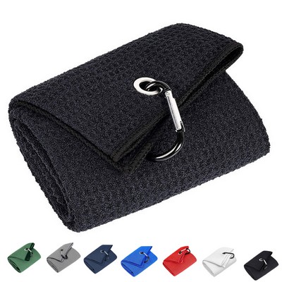 Premium Microfiber Tri-fold Golf Towel with Carabiner Clip