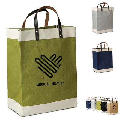Jute Tote Bag With Leather Handle