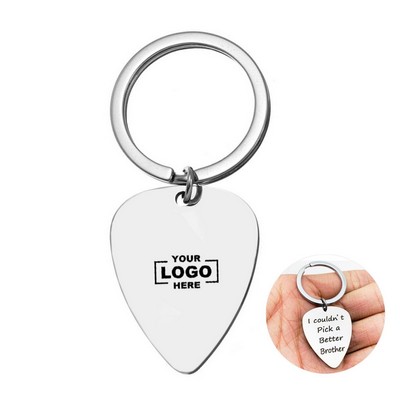 Stainless Steel Guitar Pick Keychain.