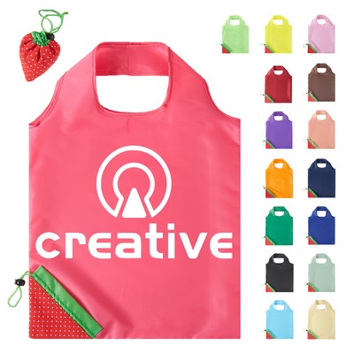Strawberry Foldable Shopping Tote Bag w/Drawstring