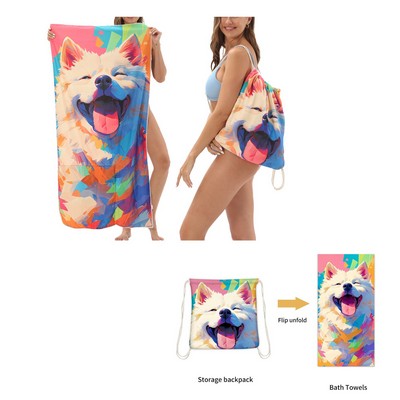 2 in 1 Double-Sided Velvet Beach Towel & Backpack – Sand-Free & Quick Dry