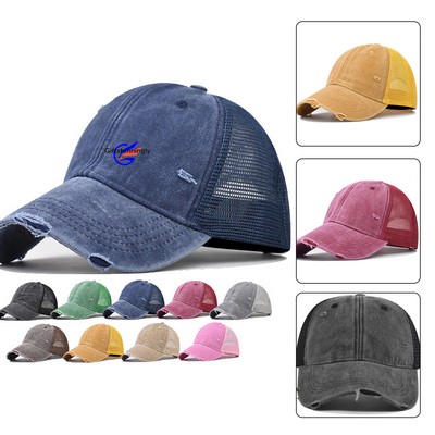 Vintage Washed Cotton Mesh Back Baseball Cap