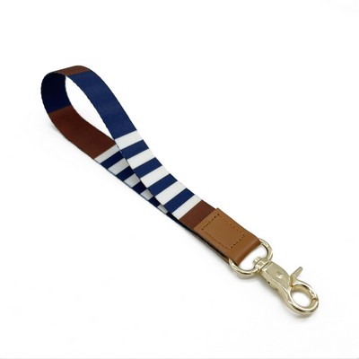 Blue and White Color Block Leather Buckle Lanyard Short