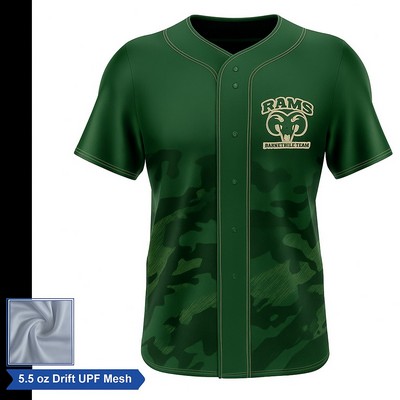 Unisex Full-Button Sublimation (UPF Mesh) Baseball Jersey