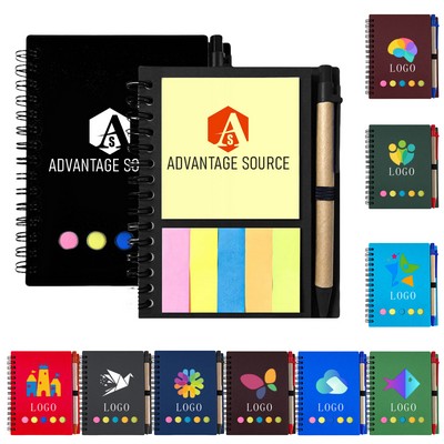 Eco Kraft Spiral Notebook w/ Pen And Sticky Notes