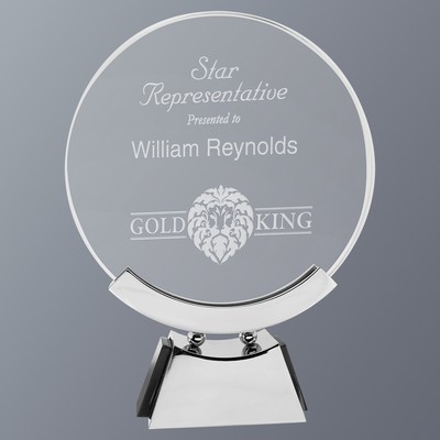 Round Voyager Glass Circle with Aluminum Base, Small (6"x7-3/4"H)