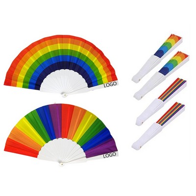 9" LGBT Pride Rainbow Nylon Plastic Folding Handheld Fan