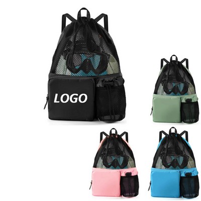 Water-Resistant Drawstring Beach Mesh Backpack