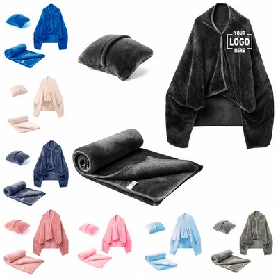 2-in-1 Foldable Travel Airplane Flannel Blanket Pillow