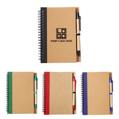 Soft Cover Kraft Spiral Journal With Ballpoint Pen