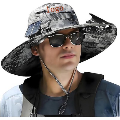 Solar Powered Cooling Hat with Dual Fans - Wide Brim Outdoor Bucket Hat