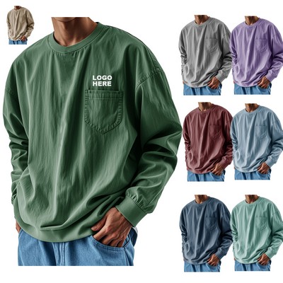 Personalized Long Sleeve Shirt Crewneck Pocket T-Shirt for Men