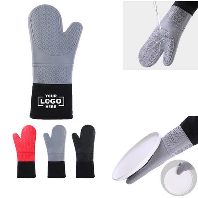 Long Silicone Cotton Lined Oven Mitts